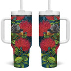 New Zealand Matariki Piwakawaka Tumbler With Handle Maori Koru With Pohutukawa Flowers