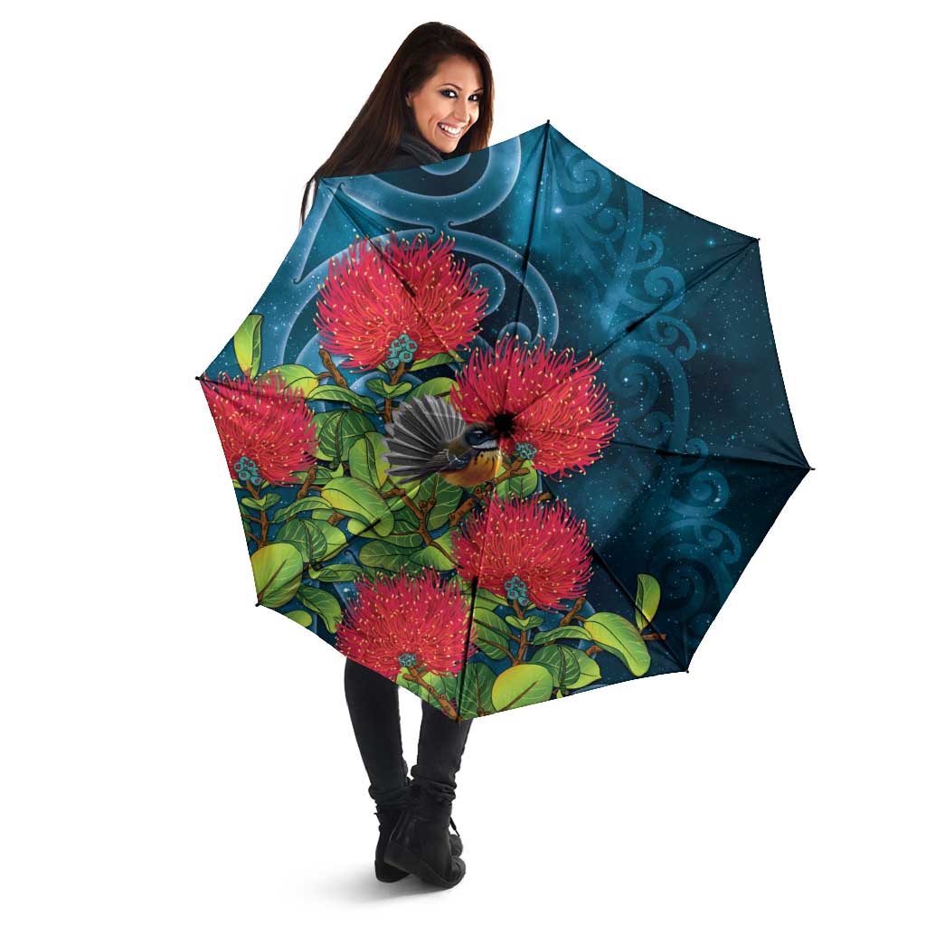 New Zealand Matariki Piwakawaka Umbrella Maori Koru With Pohutukawa Flowers