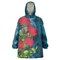 New Zealand Matariki Piwakawaka Wearable Blanket Hoodie Maori Koru With Pohutukawa Flowers
