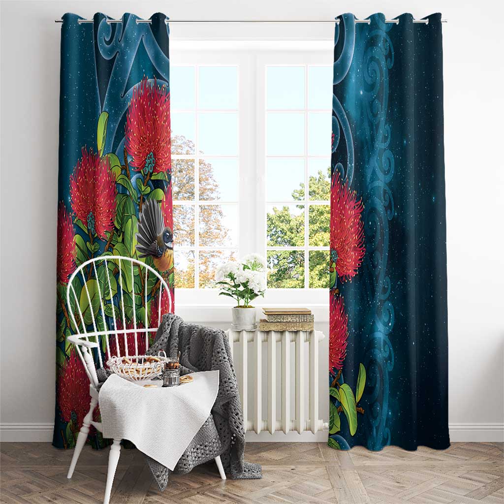 New Zealand Matariki Piwakawaka Window Curtain Maori Koru With Pohutukawa Flowers