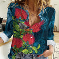 New Zealand Matariki Piwakawaka Women Casual Shirt Maori Koru With Pohutukawa Flowers