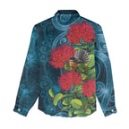 New Zealand Matariki Piwakawaka Women Casual Shirt Maori Koru With Pohutukawa Flowers
