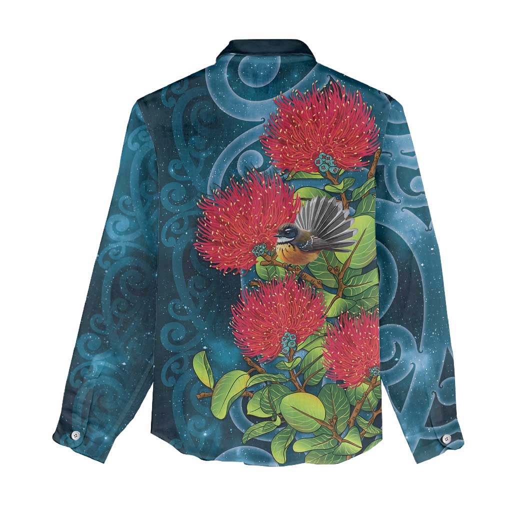 New Zealand Matariki Piwakawaka Women Casual Shirt Maori Koru With Pohutukawa Flowers