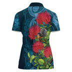 New Zealand Matariki Piwakawaka Women Polo Shirt Maori Koru With Pohutukawa Flowers