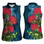 New Zealand Matariki Piwakawaka Women Sleeveless Polo Shirt Maori Koru With Pohutukawa Flowers