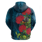 New Zealand Matariki Piwakawaka Zip Hoodie Maori Koru With Pohutukawa Flowers