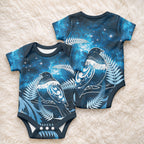 New Zealand Matariki Baby Onesie Pigeon Kereru Maori Fern Art
