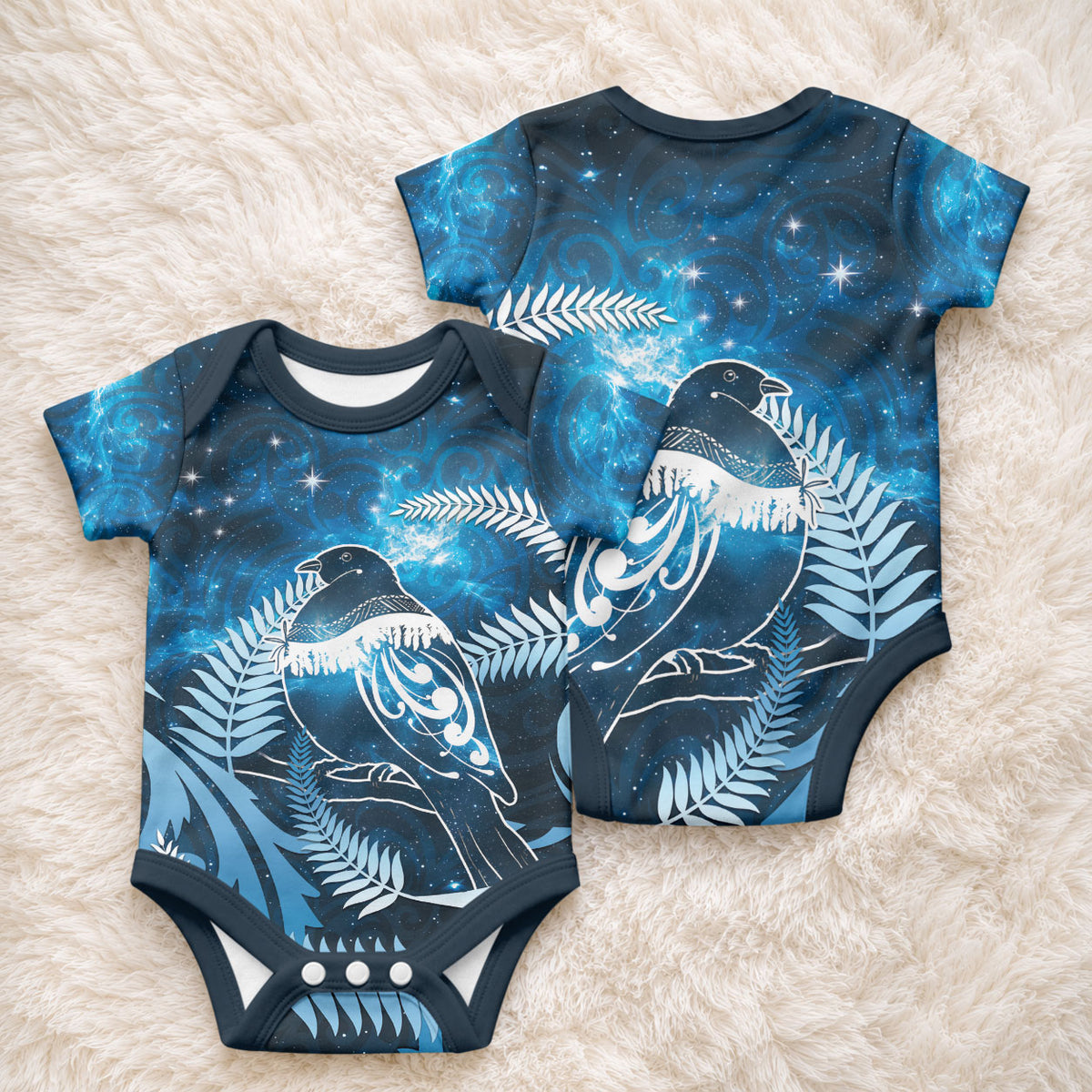 New Zealand Matariki Baby Onesie Pigeon Kereru Maori Fern Art