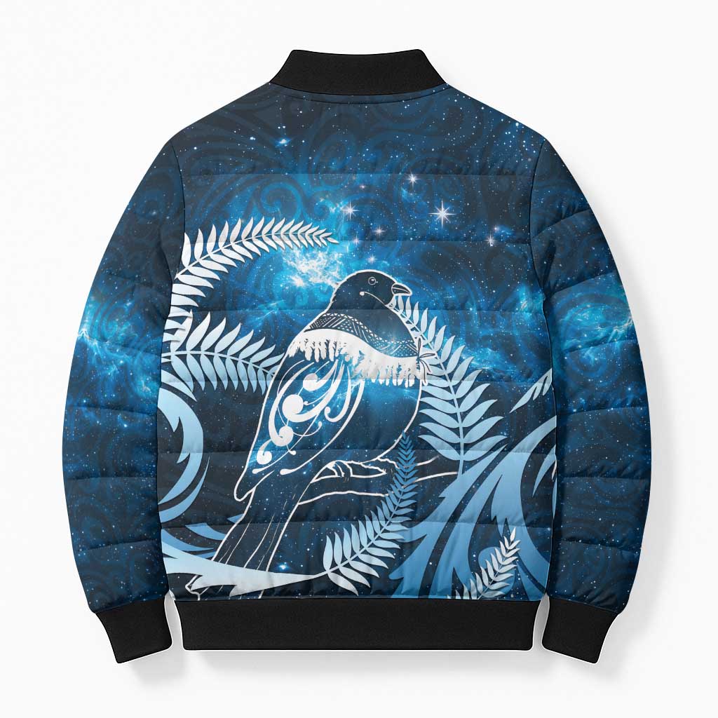 New Zealand Matariki Bomber Puffer Jacket Pigeon Kereru Maori Fern Art