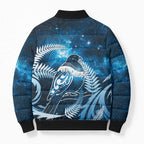 New Zealand Matariki Bomber Puffer Jacket Pigeon Kereru Maori Fern Art
