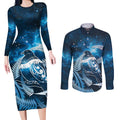 New Zealand Matariki Couples Matching Long Sleeve Bodycon Dress and Long Sleeve Button Shirt Pigeon Kereru Maori Fern Art