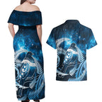 New Zealand Matariki Couples Matching Off Shoulder Maxi Dress and Hawaiian Shirt Pigeon Kereru Maori Fern Art