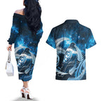 New Zealand Matariki Couples Matching Off The Shoulder Long Sleeve Dress and Hawaiian Shirt Pigeon Kereru Maori Fern Art