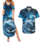 New Zealand Matariki Couples Matching Summer Maxi Dress and Hawaiian Shirt Pigeon Kereru Maori Fern Art