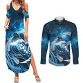 New Zealand Matariki Couples Matching Summer Maxi Dress and Long Sleeve Button Shirt Pigeon Kereru Maori Fern Art