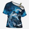 New Zealand Matariki Cross Shoulder Shirt Pigeon Kereru Maori Fern Art