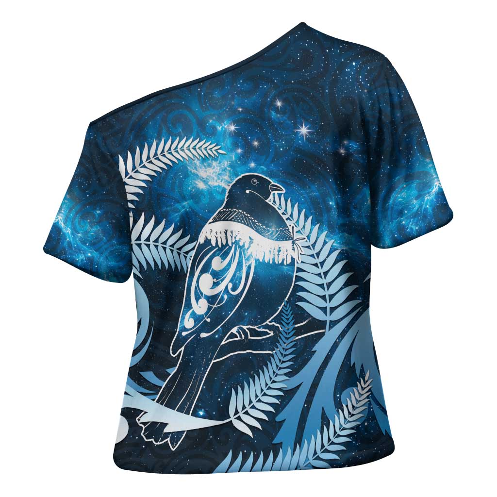 New Zealand Matariki Cross Shoulder Shirt Pigeon Kereru Maori Fern Art