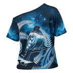 New Zealand Matariki Cross Shoulder Shirt Pigeon Kereru Maori Fern Art