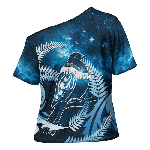 New Zealand Matariki Cross Shoulder Shirt Pigeon Kereru Maori Fern Art