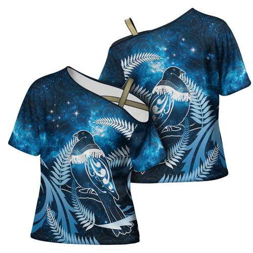 New Zealand Matariki Cross Shoulder Shirt Pigeon Kereru Maori Fern Art