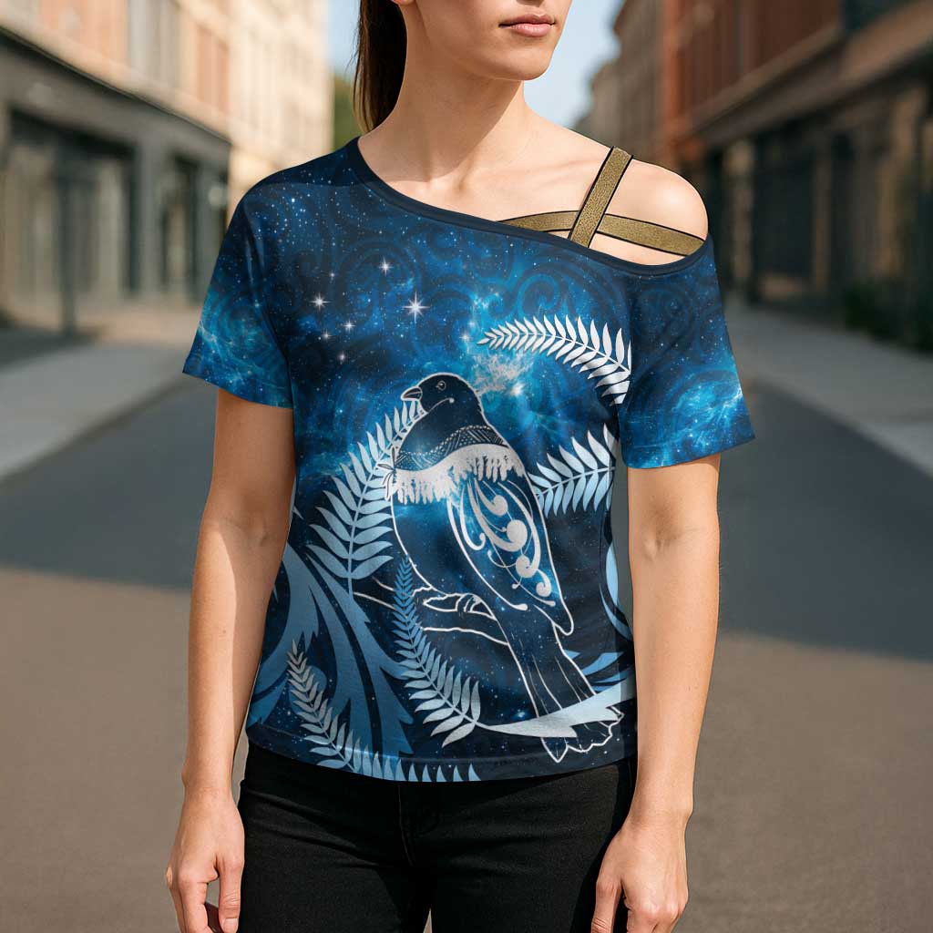 New Zealand Matariki Cross Shoulder Shirt Pigeon Kereru Maori Fern Art