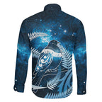 New Zealand Matariki Family Matching Off Shoulder Short Dress and Hawaiian Shirt Pigeon Kereru Maori Fern Art