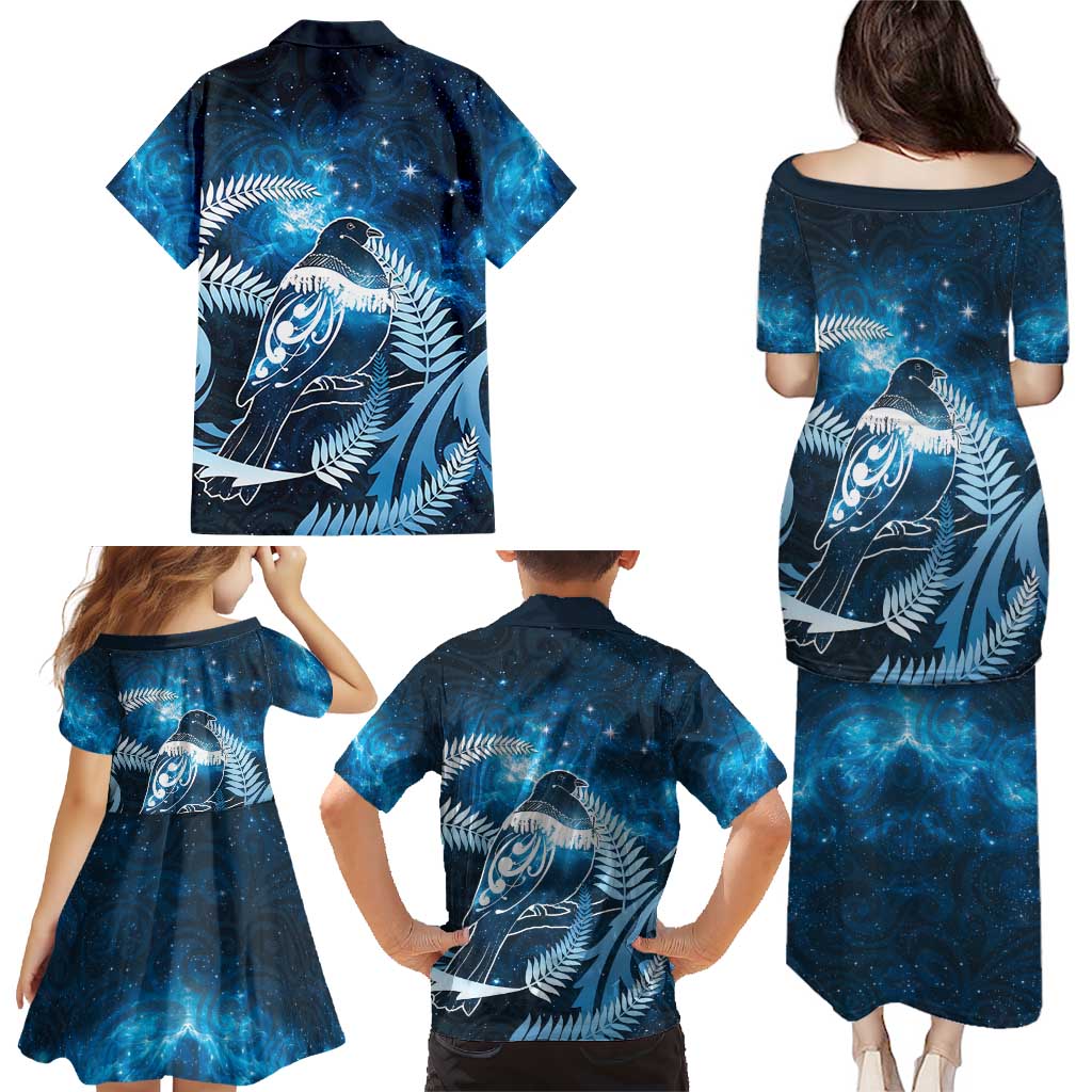 New Zealand Matariki Family Matching Puletasi and Hawaiian Shirt Pigeon Kereru Maori Fern Art