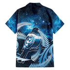New Zealand Matariki Family Matching Short Sleeve Bodycon Dress and Hawaiian Shirt Pigeon Kereru Maori Fern Art