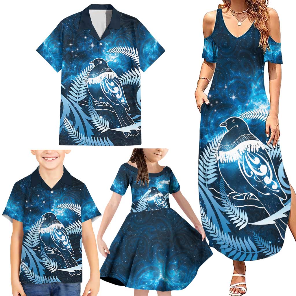 New Zealand Matariki Family Matching Summer Maxi Dress and Hawaiian Shirt Pigeon Kereru Maori Fern Art