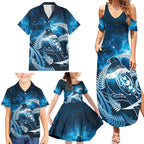 New Zealand Matariki Family Matching Summer Maxi Dress and Hawaiian Shirt Pigeon Kereru Maori Fern Art