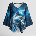 New Zealand Matariki Kimono Sleeve Blouse Pigeon Kereru Maori Fern Art