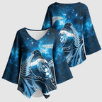 New Zealand Matariki Kimono Sleeve Blouse Pigeon Kereru Maori Fern Art