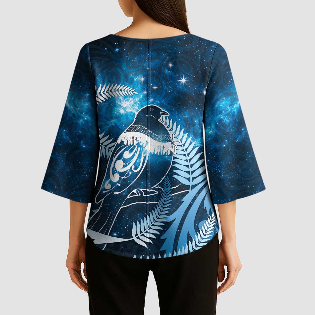 New Zealand Matariki Kimono Sleeve Blouse Pigeon Kereru Maori Fern Art