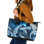 New Zealand Matariki Leather Tote Bag Pigeon Kereru Maori Fern Art