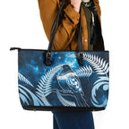 New Zealand Matariki Leather Tote Bag Pigeon Kereru Maori Fern Art