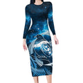 New Zealand Matariki Long Sleeve Bodycon Dress Pigeon Kereru Maori Fern Art
