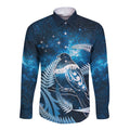 New Zealand Matariki Long Sleeve Button Shirt Pigeon Kereru Maori Fern Art