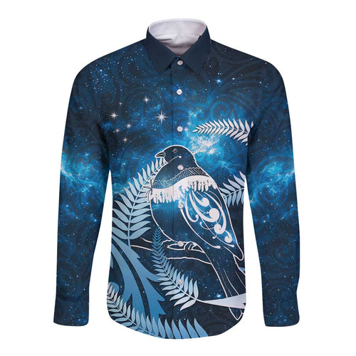 New Zealand Matariki Long Sleeve Button Shirt Pigeon Kereru Maori Fern Art