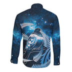 New Zealand Matariki Long Sleeve Button Shirt Pigeon Kereru Maori Fern Art