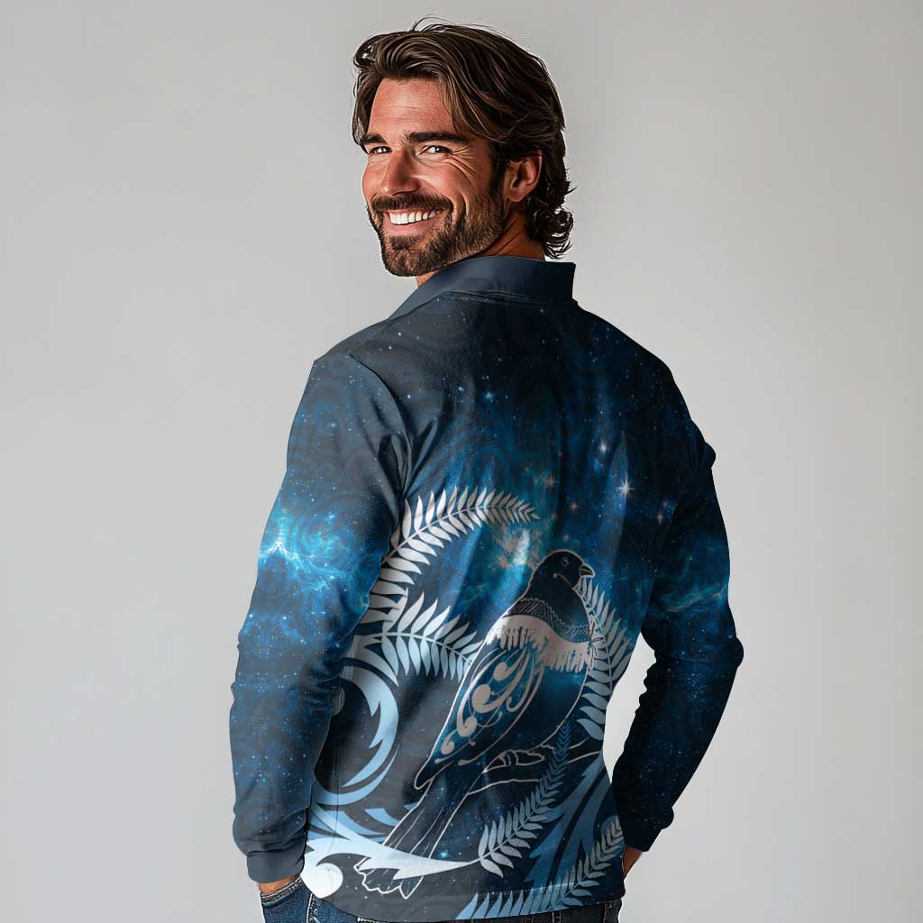 New Zealand Matariki Long Sleeve Polo Shirt Pigeon Kereru Maori Fern Art