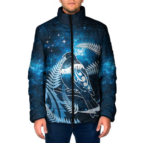 New Zealand Matariki Padded Jacket Pigeon Kereru Maori Fern Art
