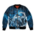 New Zealand Matariki Sleeve Zip Bomber Jacket Pigeon Kereru Maori Fern Art