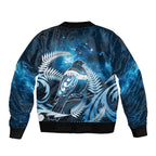 New Zealand Matariki Sleeve Zip Bomber Jacket Pigeon Kereru Maori Fern Art