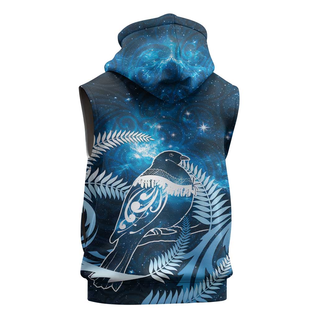 New Zealand Matariki Sleeveless Hoodie Pigeon Kereru Maori Fern Art