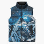 New Zealand Matariki Sleeveless Puffer Jacket Pigeon Kereru Maori Fern Art