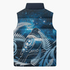 New Zealand Matariki Sleeveless Puffer Jacket Pigeon Kereru Maori Fern Art