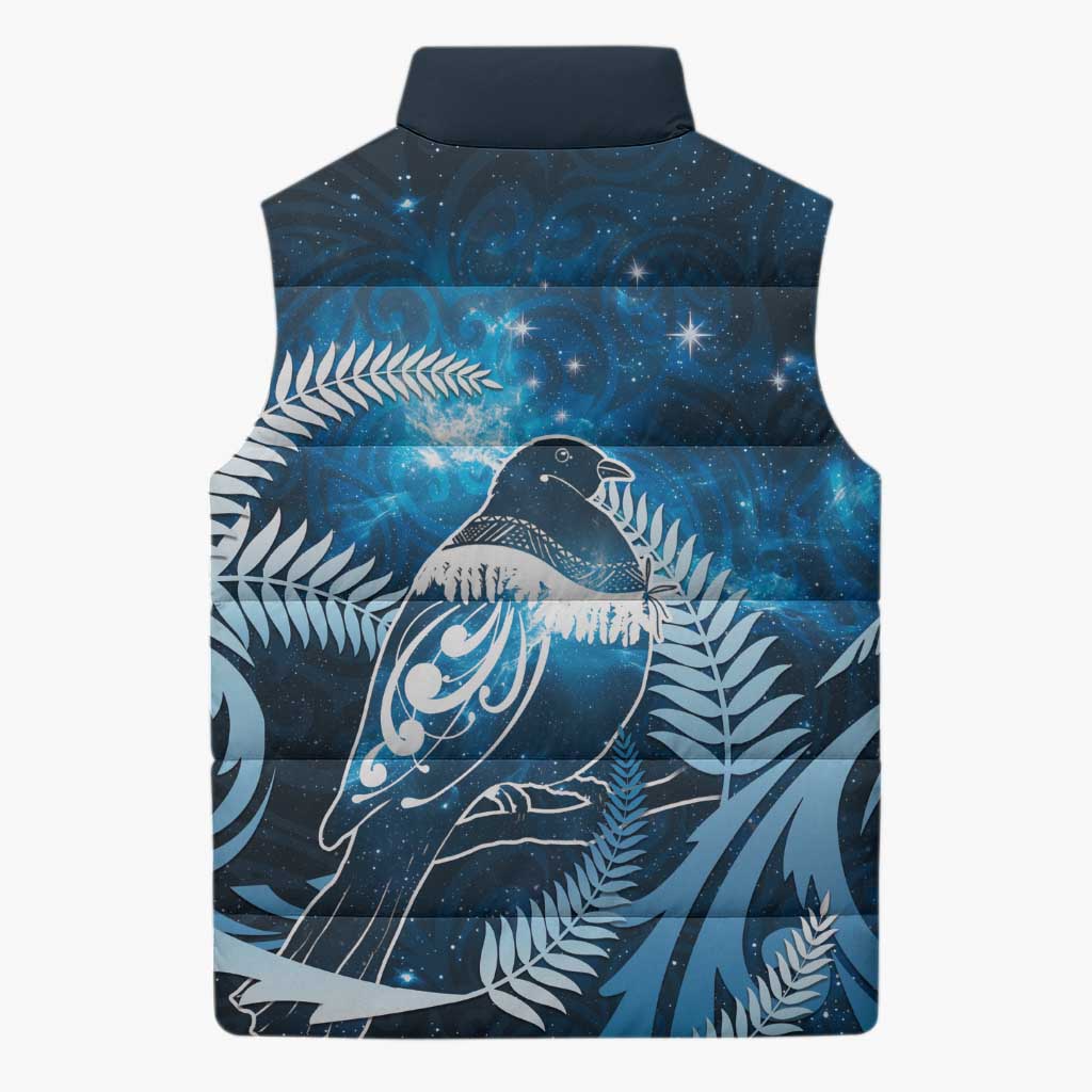 New Zealand Matariki Sleeveless Puffer Jacket Pigeon Kereru Maori Fern Art