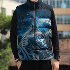 New Zealand Matariki Sleeveless Puffer Jacket Pigeon Kereru Maori Fern Art