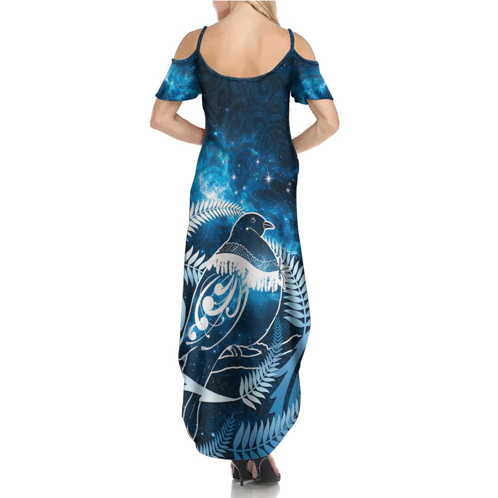 New Zealand Matariki Summer Maxi Dress Pigeon Kereru Maori Fern Art