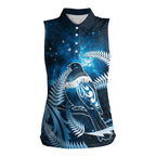 New Zealand Matariki Women Sleeveless Polo Shirt Pigeon Kereru Maori Fern Art